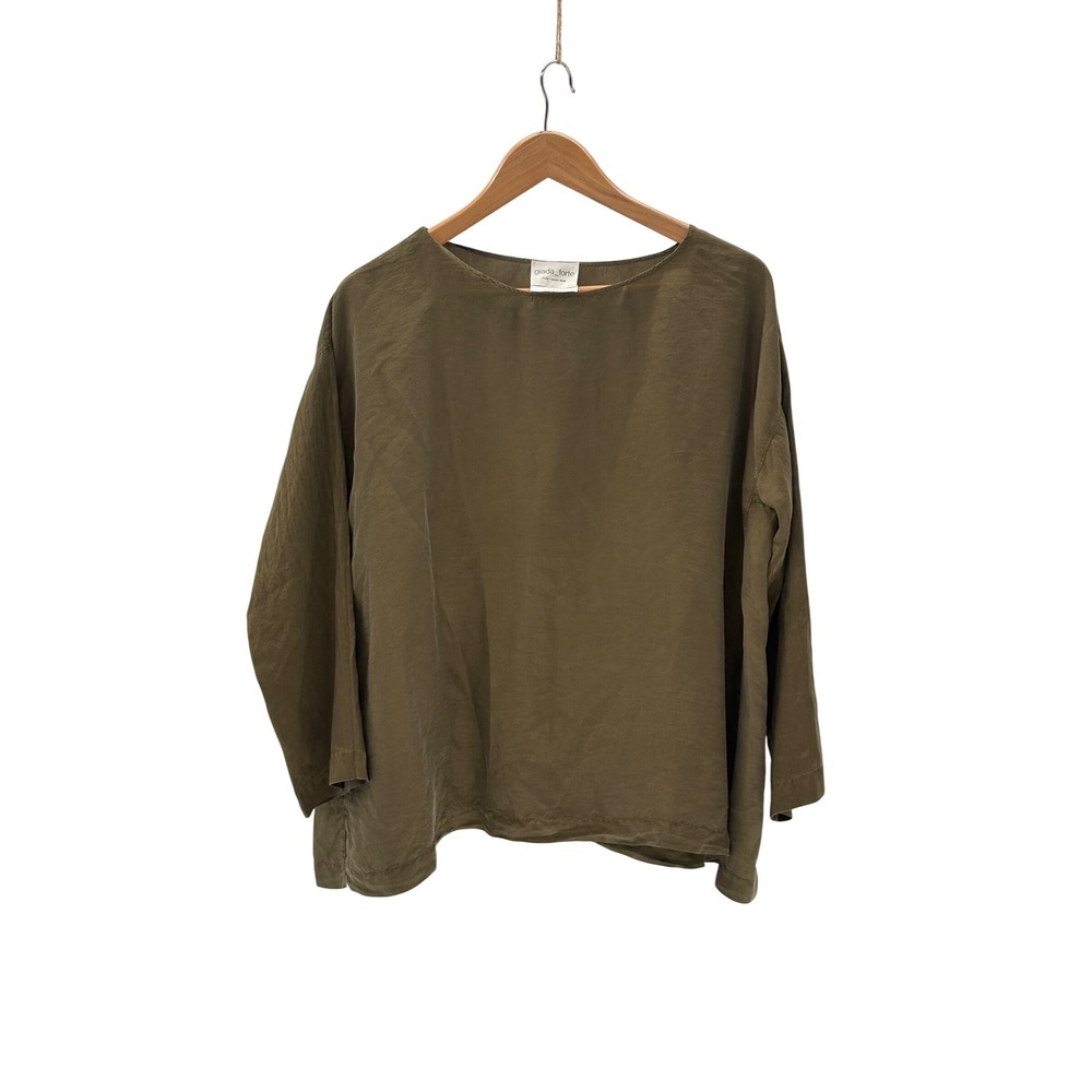 Giada Forte Forte Top Silk Women Large‎ 3 Green 3/4 Sleeve Minimalist Luxury